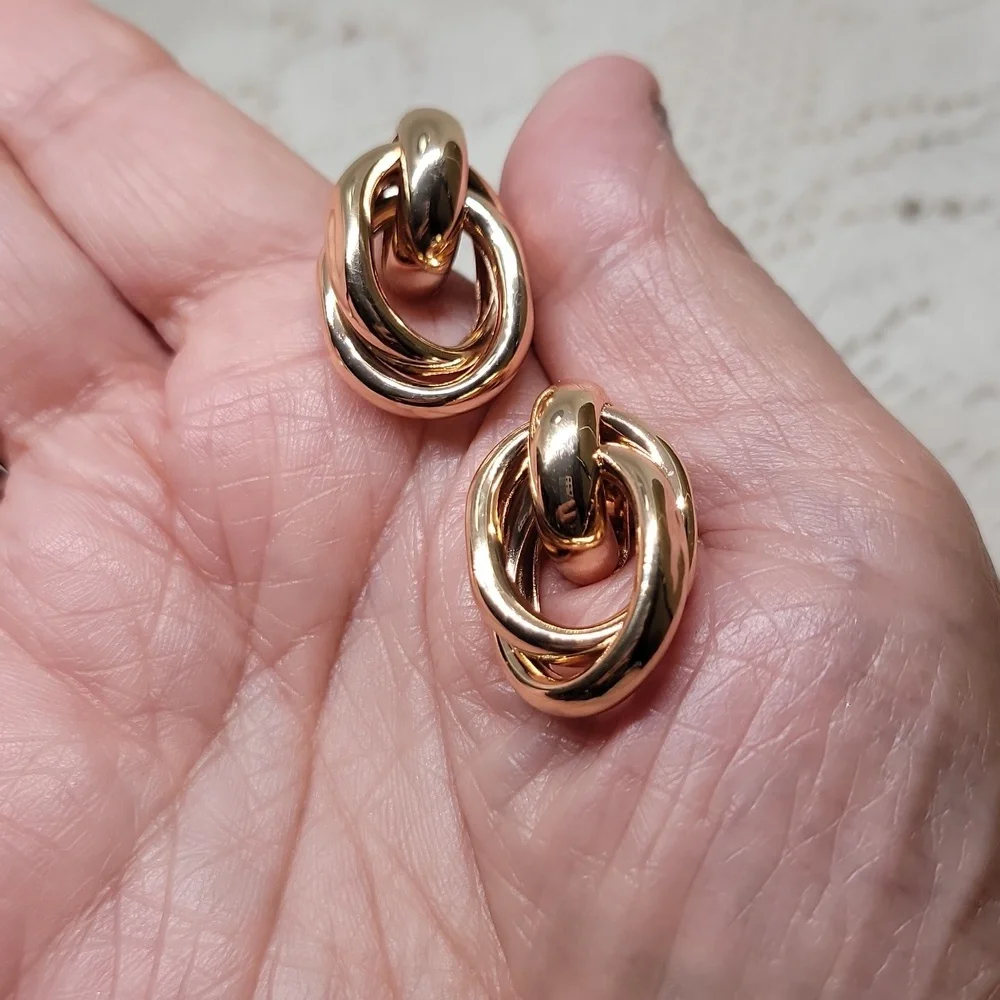 Chunky Gold Oval Stud Earrings | Bold Sculptural Statement | 1.18” New